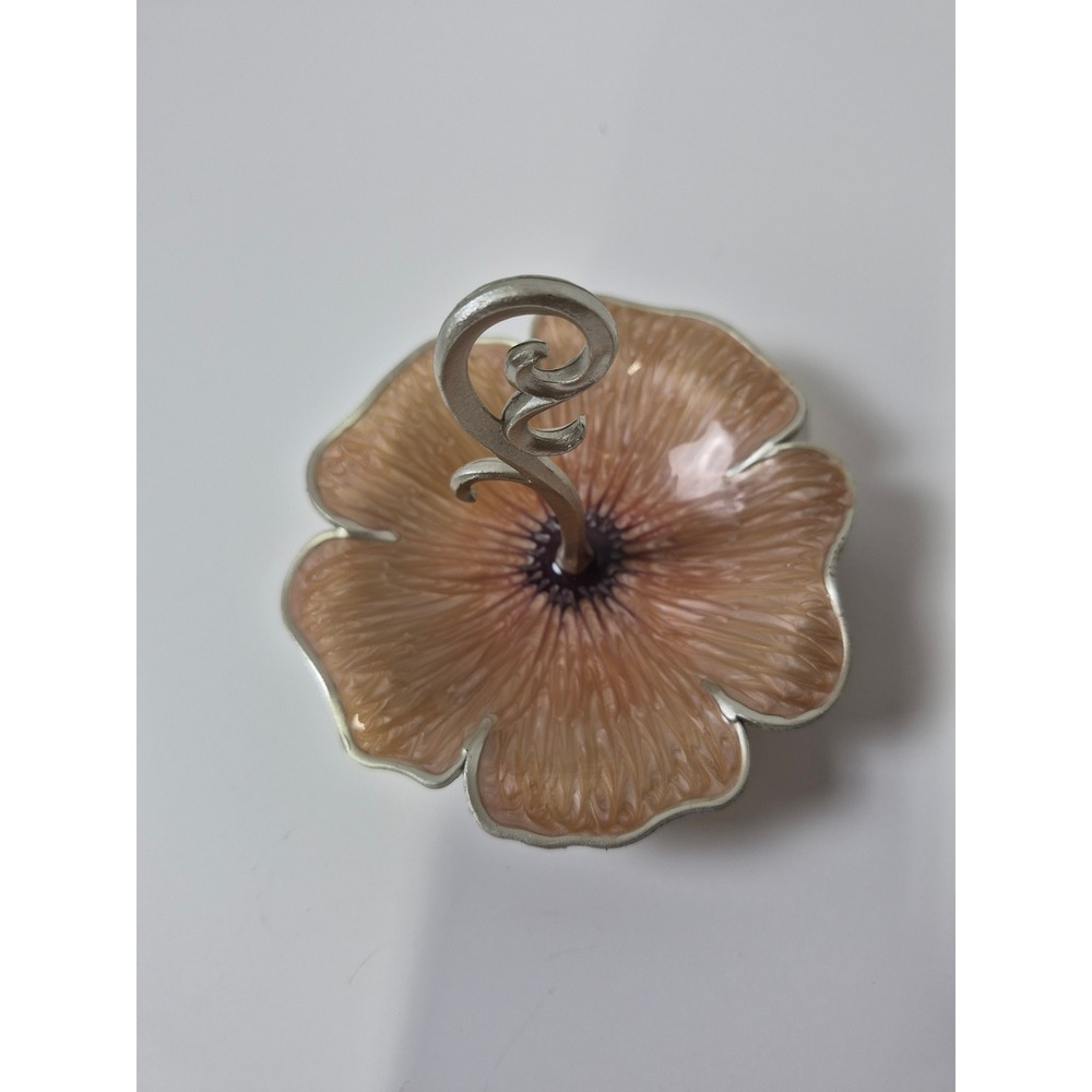 Cynthia Rowley Flower Ring Holder Enameled Peach Silver Tone Scroll Vanity Tray